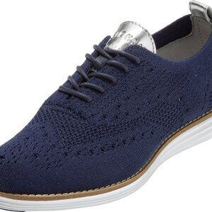 Womens Leather Wingtip Oxford Shoes Knit Blue 8 Cushioned Comfort